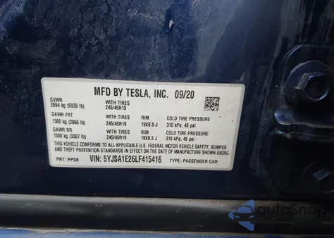 2020 Tesla Model S Long Range Dual Motor All-Wheel Drive/Long Range Plus Dual Motor All-Wheel Drive из США, поврежденный, VIN 5YJSA1E26LF415416